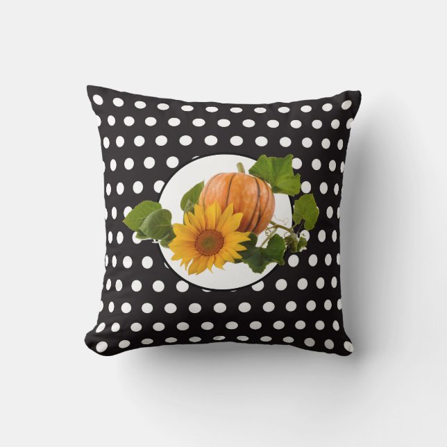 Solros & Pumpa Vita Prickar Thanksgiving Kudde (Framsida)