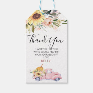 Solros Pumpkin Lastbil Baby Shower Tack Presentetikett