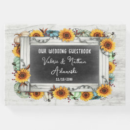Solros Pumpkin Rustic Chalkboard Farm Bröllop Gästböcker