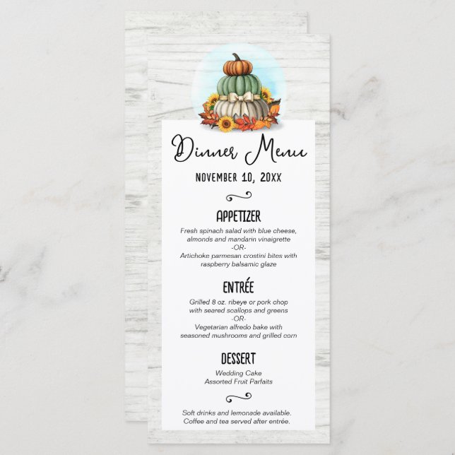 Solros Pumpkin Rustic Land Fall Farm Menu Program (Fram/baksida)