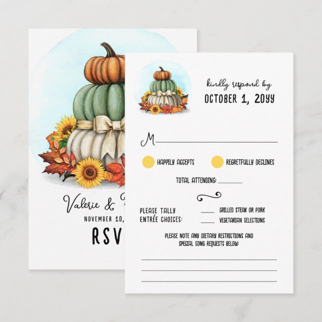 Solros Pumpkin Rustic Land Farm Fall Wedding OSA Kort (Fram/baksida)
