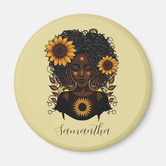 Solros Queen Afro Woman Magnet (Framsidan)