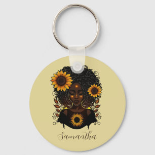 Solros Queen Afro Woman Nyckelring