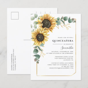 Solros Quinceanera Greenery 15:e Födelsedagsfesten Inbjudan Vykort