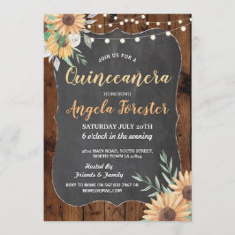 Solros Quinceanera Party Wood Blommigt Ljus Inbjudningar