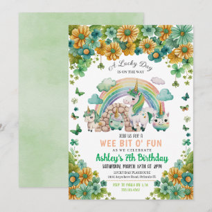 Solros Rainbow Unicorn St. Patrick's Birthday Inbjudningar