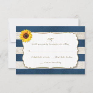 Solros Rand Rustic Summer Navy Blue Bröllop OSA Kort