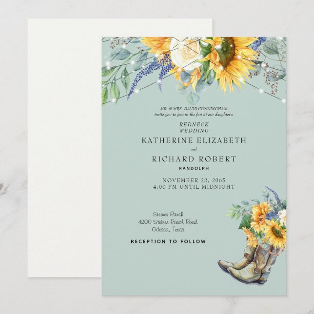 Solros Rednacken Boots Ljus Inbjudningar (Fram/baksida)