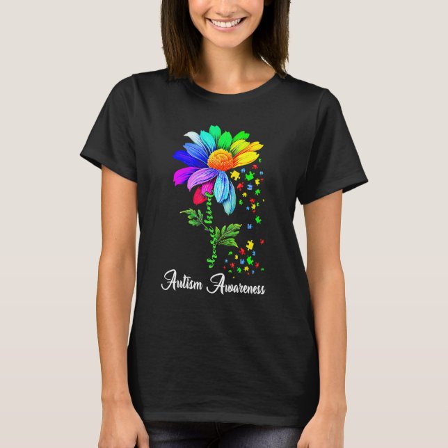Solros Regnbåge Välj Snäll Autism Medvetenhet Puss T Shirt (Framsida)
