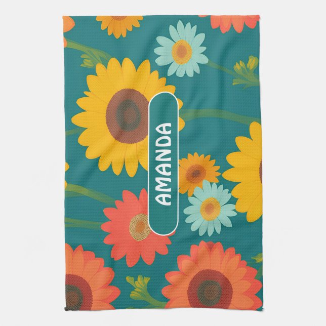 Solros Retro Colorful Personlig Mönster Kökshandduk (Vertikal)