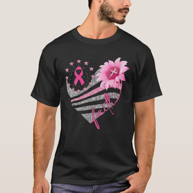 Solros Ribbon Faith Breast Cancer T Shirt (Framsida)