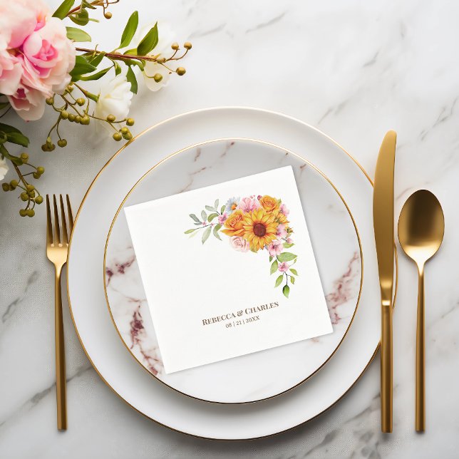 Solros Ro Blommigt Bröllop Pappersservett (Skapare uppladdad)