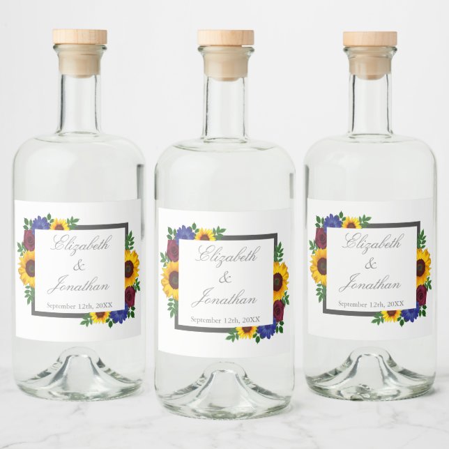 Solros Ro Blommigt Bröllop Spritflaskor Etikett (Flaskor)