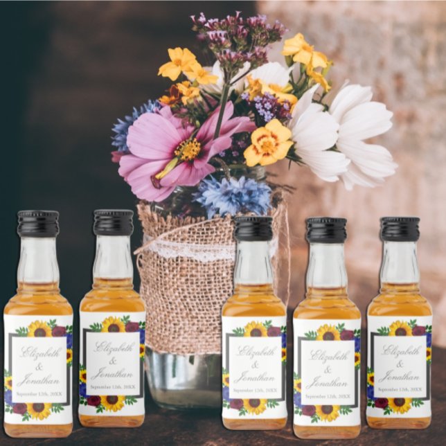 Solros Ro Blommigt Bröllop Spritflaskor Etikett (Skapare uppladdad)