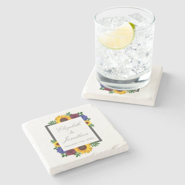 Solros Ro Blommigt Bröllop Stenunderlägg (Sidan)