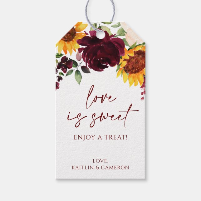 Solros Ro Burgundy Möhippa Candy Favor Presentetikett (Framsidan)