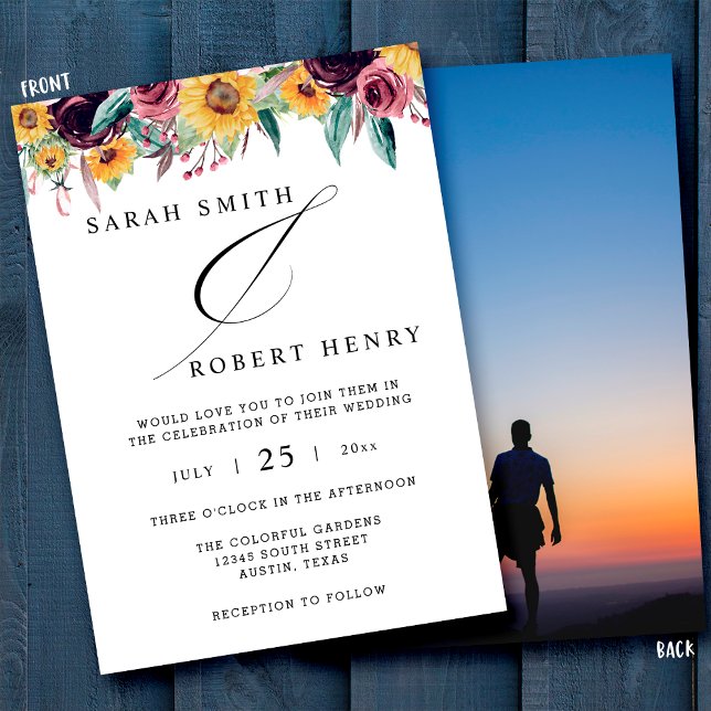 Solros Ro Burgundy Rustic Fall Photo Bröllop Inbjudningar (Skapare uppladdad)