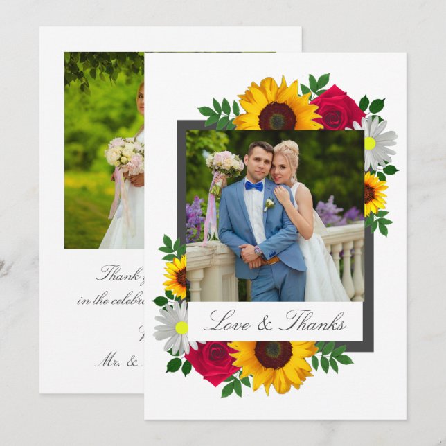 Solros Ro Daisy Blommigt Bröllop Tack Kort (Fram/baksida)