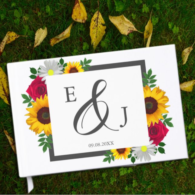 Solros Ro Daisy Hösten Blommigt Bröllop Gästböcker (Skapare uppladdad)