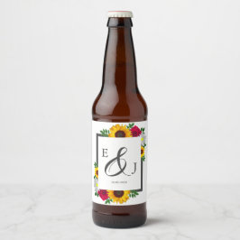 Solros Ro Daisy Hösten Blommigt Bröllop Ölflaska Etikett