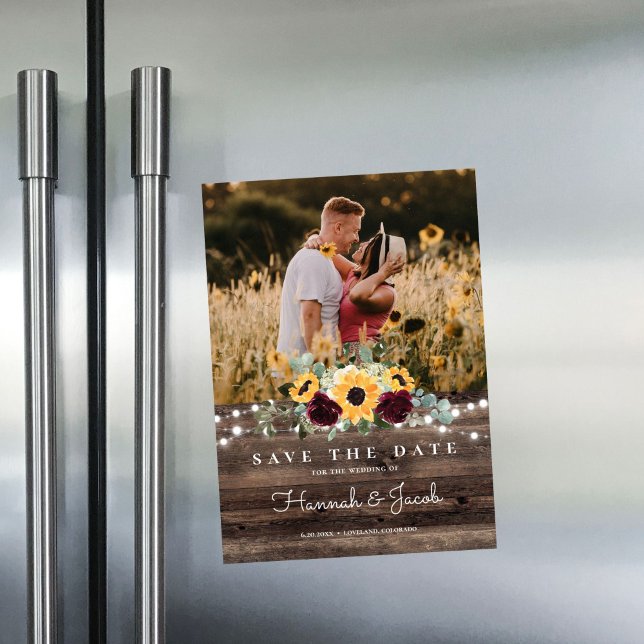 Solros Ro Photo Barn Wood Spara datum Magnetisk Inbjudningskort (Skapare uppladdad)
