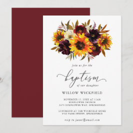 Solros Ro Red Lila Rustic Fall Baptism Inbjudningar