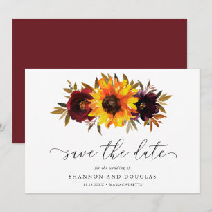 Solros Ro Rustic Fall Blommigt Elegant bröllop Spara Datumet