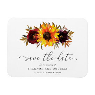 Solros Ro Rustic Fall Wedening Spara datum Magnet