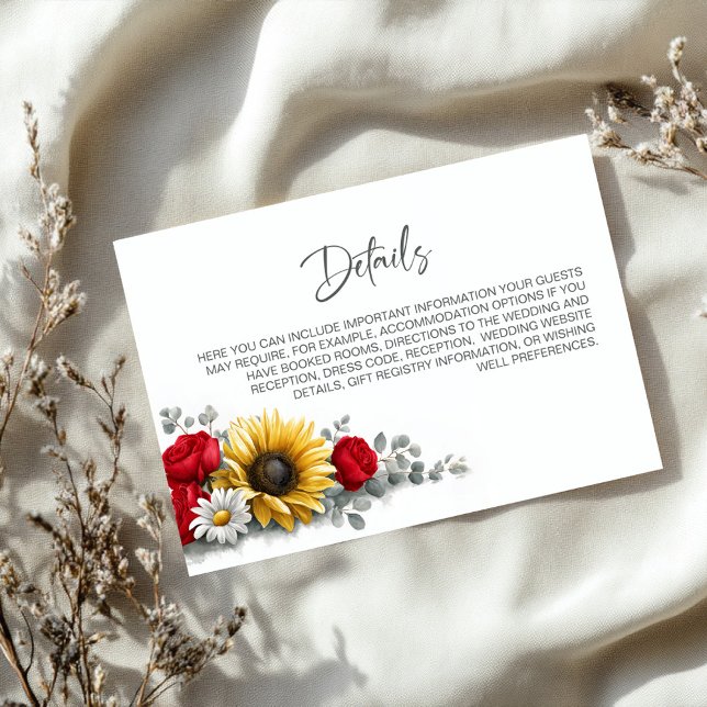 Solros Röd Ros Blommig Bröllopsinformation Tilläggskort (Skapare uppladdad)
