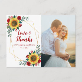 Solros Röd ros Geometric Photo Tack Vykort