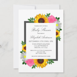 Solros Ros Daisy Blommig Bebis Badrumsfest Inbjudningar