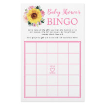 Solros Rosa Blommigt Baby Shower Bingo Game