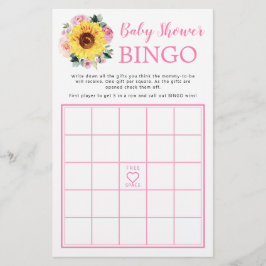Solros Rosa Blommigt Baby Shower Bingo Game