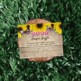 Solros Rosa Butterfly Baby Shower Diaper Raffle Tilläggskort