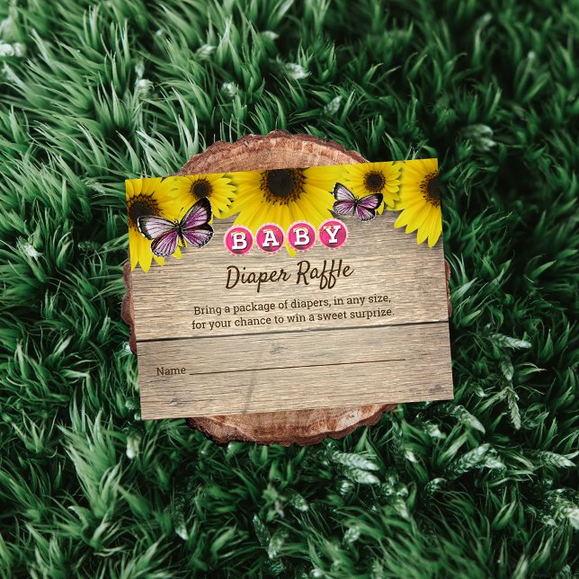 Solros Rosa Butterfly Baby Shower Diaper Raffle Tilläggskort (Skapare uppladdad)