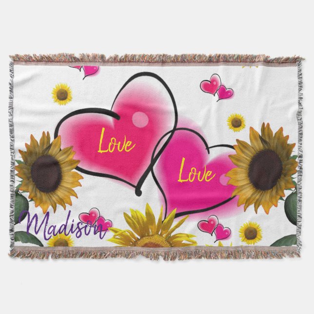 Solros Rosa Hearts Throw Blanket Filt (Framsidan)
