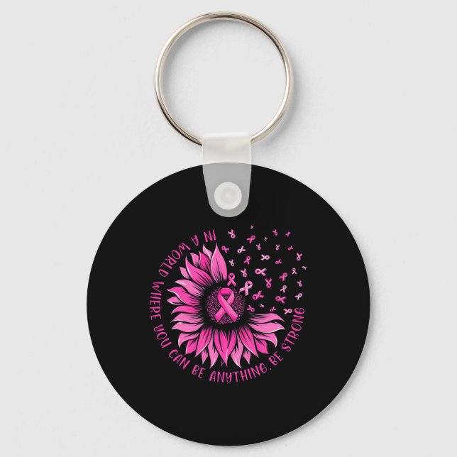 Solros Rosa Ribbon Butterfly Breast Cancer Awar Nyckelring (Framsida)