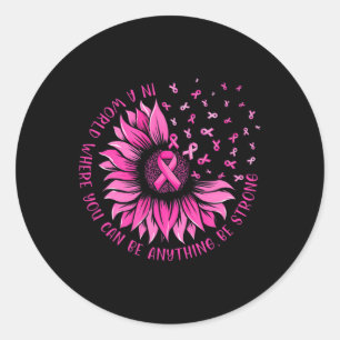 Solros Rosa Ribbon Butterfly Breast Cancer Awar Runt Klistermärke