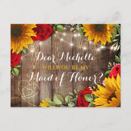 Solros & Rosor Vill Du Vara Min Brudtjänsteflicka Meddelande Vykort