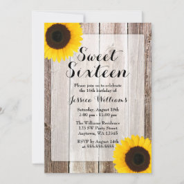 Solros Rustic Barn Wood Sweet 16 Inbjudningar