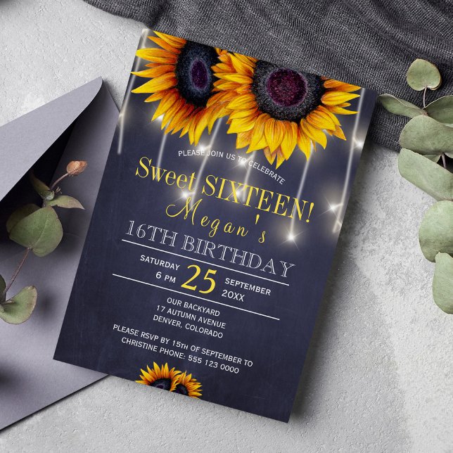 Solros rustic blommig chic sweet sixteen inbjudningar (Skapare uppladdad)