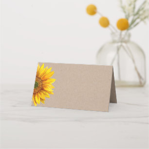 Solros. Rustic blommigt bröllop. Land blomma Placeringskort