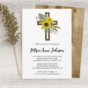 Solros Rustic Boho Wooden Kor Baptism Inbjudningar