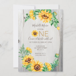 Solros Rustic First Birthday Inbjudningar