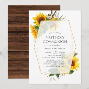 Solros Rustic Geometric First Communion Inbjudningar
