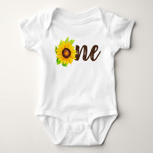Solros Rustic Land 1:a födelsedag Party Baby B T Shirt (Framsida)