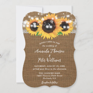 Solros Rustic Land Burlap Bröllop Inbjudningar