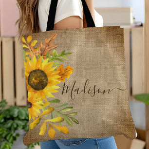 Solros Rustic Land Burlap Personlig Namn Tygkasse