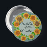 Solros Rustic Sage Grönt Mor i Groom Knapp<br><div class="desc">Elegant vattenfärgning av solblommor med bladkrans. Text att anpassa.</div>