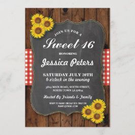 Solros Rustic Sweet 16 Party Chalk Wood Inbjudan